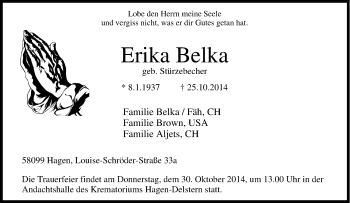 Traueranzeige von Erika Belka von Tageszeitung