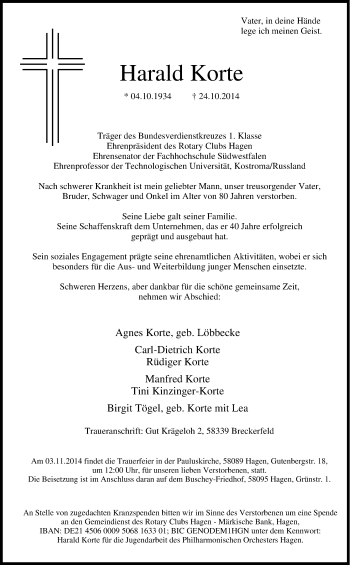 Traueranzeige von Harald Korte von Tageszeitung