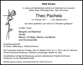 Traueranzeige von Theo  Pachela von Tageszeitung