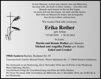 Traueranzeige von Erika Rother von Tageszeitung