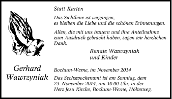 Traueranzeige von Gerhard Wawrzyniak von Tageszeitung