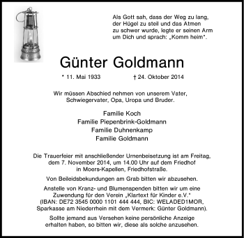 Traueranzeige von Günter  Goldmann von Tageszeitung