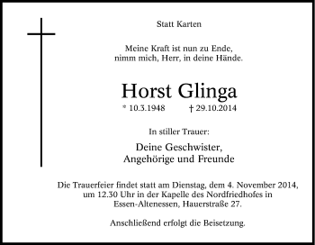 Traueranzeige von Horst Glinga von Tageszeitung