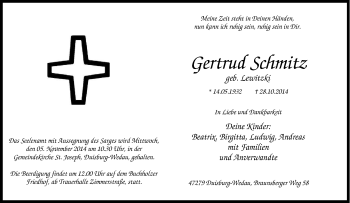 Traueranzeige von Gertrud Schmitz von Tageszeitung