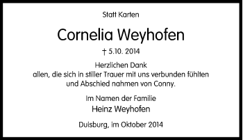 Traueranzeige von Cornelia Weyhofen von Tageszeitung