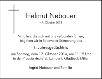 Traueranzeige von Helmut Nebauer von Tageszeitung