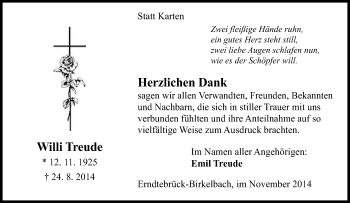 Traueranzeige von Willi Treude von Tageszeitung