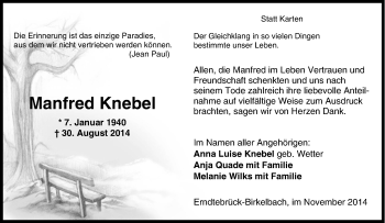 Traueranzeige von Manfred Knebel von Tageszeitung