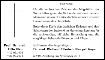 Traueranzeige von Otto Neu von Tageszeitung