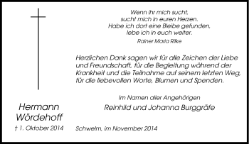 Traueranzeige von Hermann Wördehoff von Tageszeitung