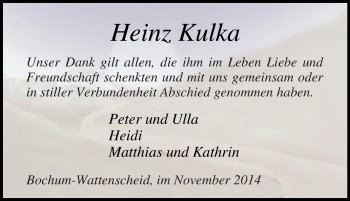 Traueranzeige von Heinz Kulka von Tageszeitung