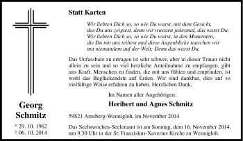 Traueranzeige von Georg Schmitz von Tageszeitung