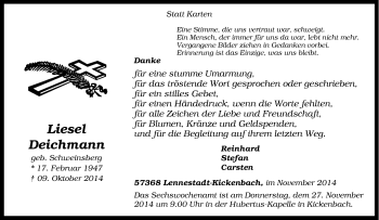 Traueranzeige von Liesel Deichmann von Tageszeitung