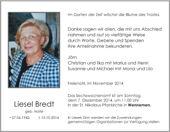 Traueranzeige von Liesel Bredt von Tageszeitung