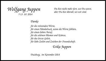 Traueranzeige von Wolfgang Juppen von Tageszeitung