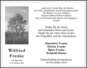 Traueranzeige von Wilfried Franke von Tageszeitung