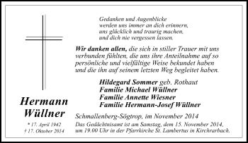 Traueranzeige von Hermann Wüllner von Tageszeitung