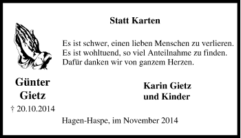 Traueranzeige von Günter Gietz von Tageszeitung