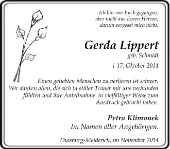 Traueranzeige von Gerda Lippert von Tageszeitung