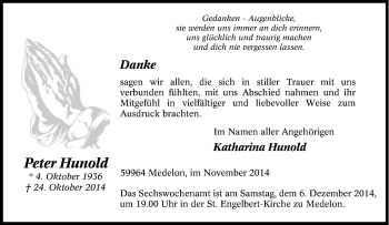 Traueranzeige von Peter Hunold von Tageszeitung