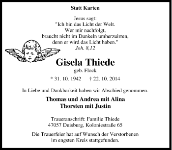 Traueranzeige von Gisela Thiede von Tageszeitung