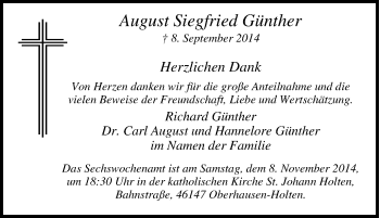 Traueranzeige von August Siegfried Günther von Tageszeitung