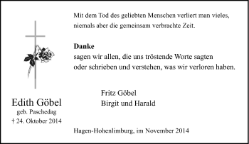 Traueranzeige von Edith Göbel von Tageszeitung