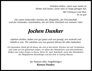 Traueranzeige von Jochen  Dunker von Tageszeitung