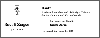 Traueranzeige von Rudolf Zarges von Tageszeitung