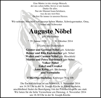 Traueranzeige von Auguste Nöbel von Tageszeitung