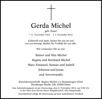 Traueranzeige von Gerda Michel von Tageszeitung