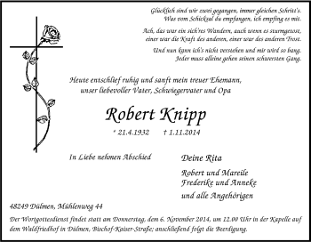Traueranzeige von Robert Knipp von Tageszeitung
