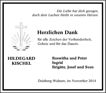 Traueranzeige von Hildegard Kischel von Tageszeitung