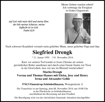 Traueranzeige von Siegfried Drengk von Tageszeitung