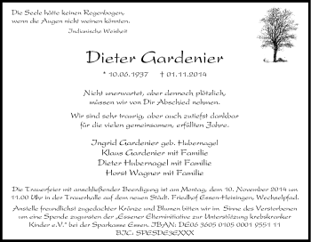 Traueranzeige von Dieterq Gardenier von Tageszeitung