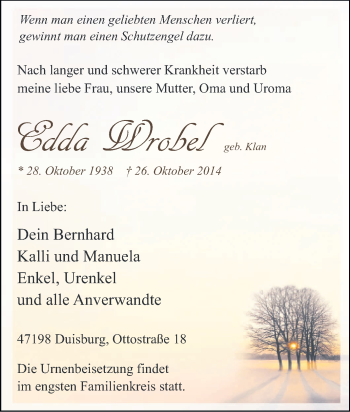 Traueranzeige von Edda Wrobel von Tageszeitung