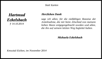 Traueranzeige von Hartmud Eckelsbach  von Tageszeitung