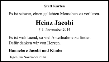 Traueranzeige von Heinz Jacobi von Tageszeitung