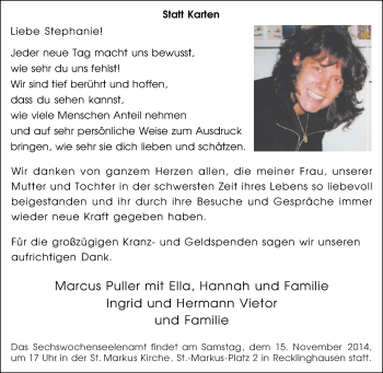 Traueranzeige von Stephanie  von Tageszeitung