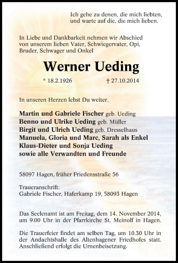 Traueranzeige von Werner Ueding von Tageszeitung