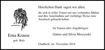 Traueranzeige von Erna Krause von Tageszeitung