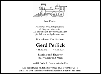 Traueranzeige von Gerd Perlick von Tageszeitung