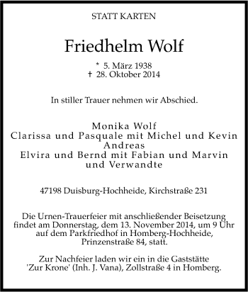 Traueranzeige von Friedhelm Wolf von Tageszeitung