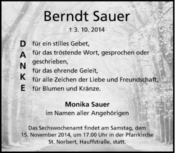 Traueranzeige von Berndt Sauer von Tageszeitung