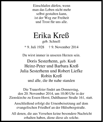 Traueranzeige von Erika Kreß von Tageszeitung