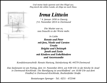 Traueranzeige von Irma Littwin von Tageszeitung