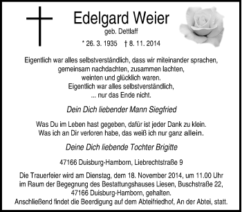 Traueranzeige von Edelgard Weier von Tageszeitung