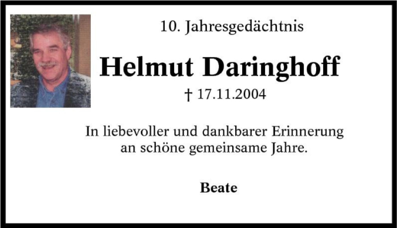  Traueranzeige für Helmut Daringhoff vom 17.11.2014 aus Tageszeitung