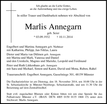 Traueranzeige von Marlis Annegarn von Tageszeitung