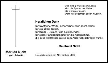 Traueranzeige von Marlies Nicht von Tageszeitung